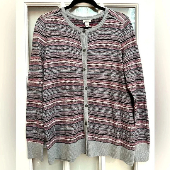 Vintage L.L. Bean Fair Isle Ski Nordic Cashmere Blend Cardigan Size Large L - Picture 11 of 11